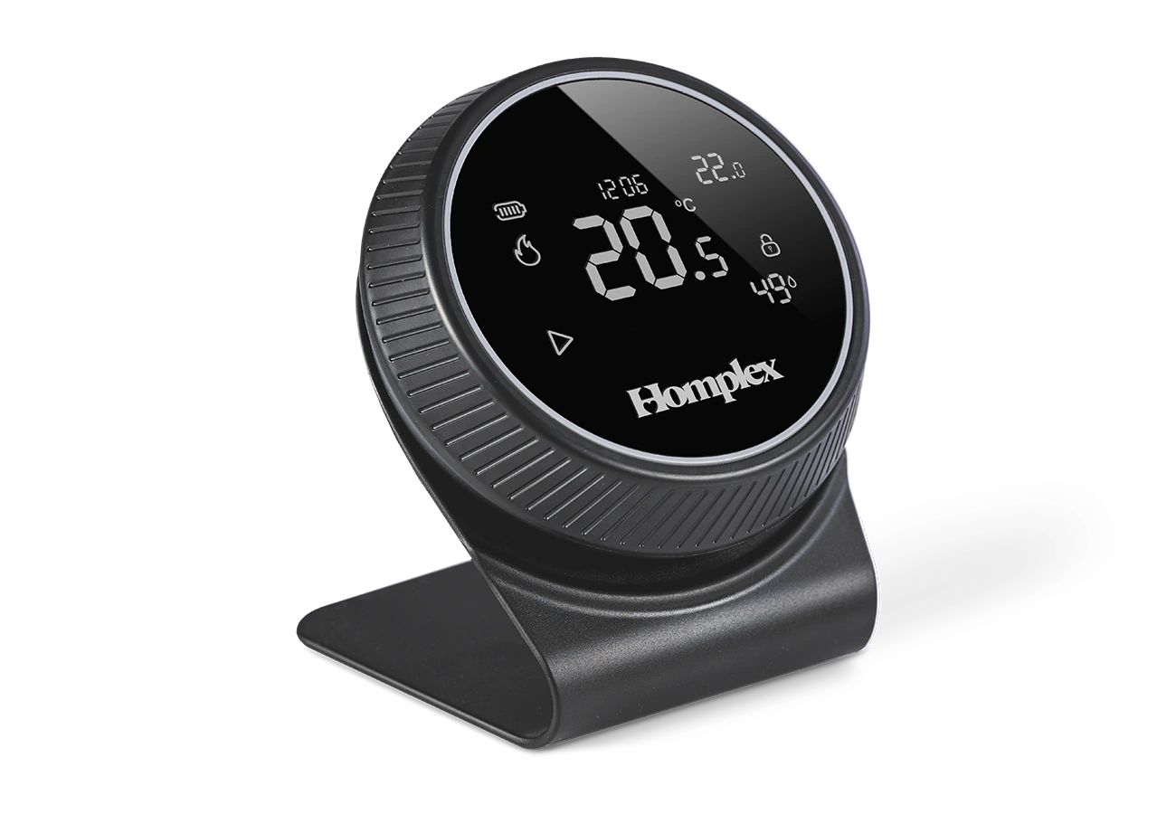Termostat Homplex NX1 black edition cu stand vedere din lateral dreapta