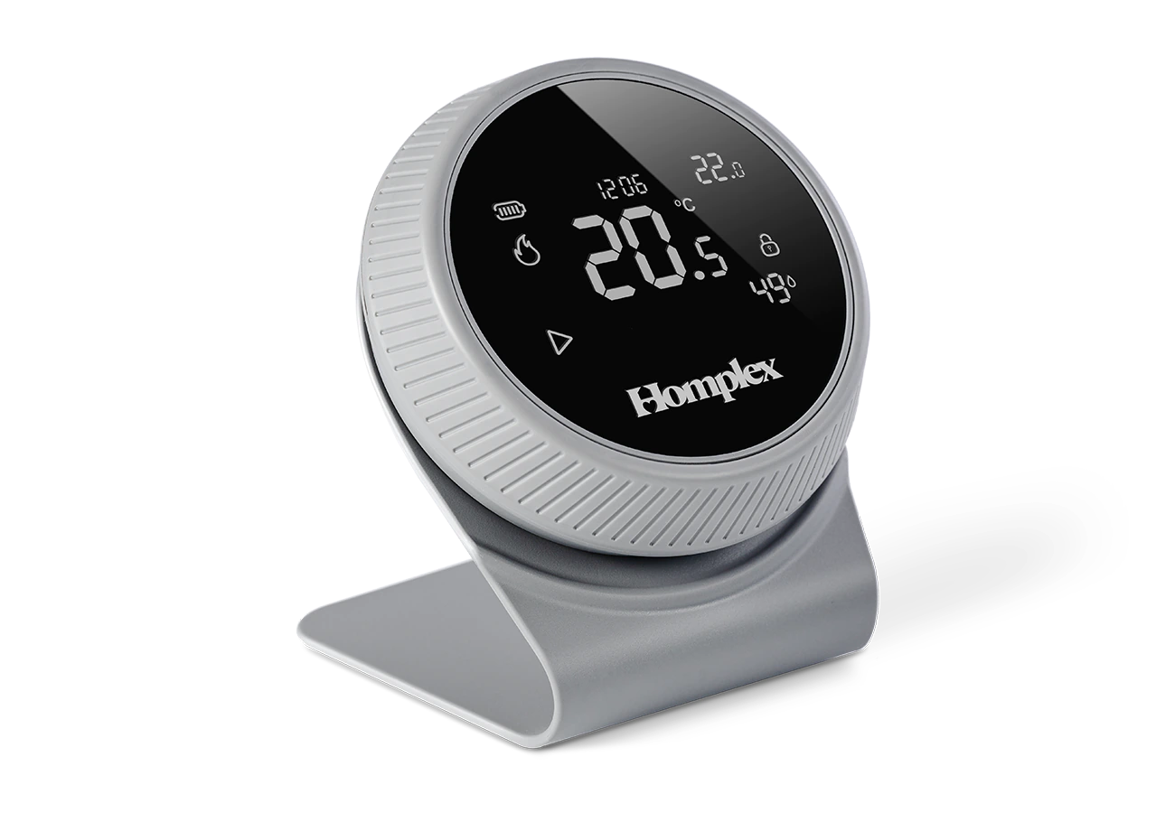 Termostat Homplex NX1 graphite gray cu stand vedere din lateral dreapta