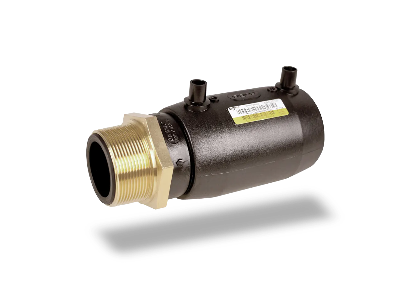 PE/Brass transition fitting with electrofusion left view - male