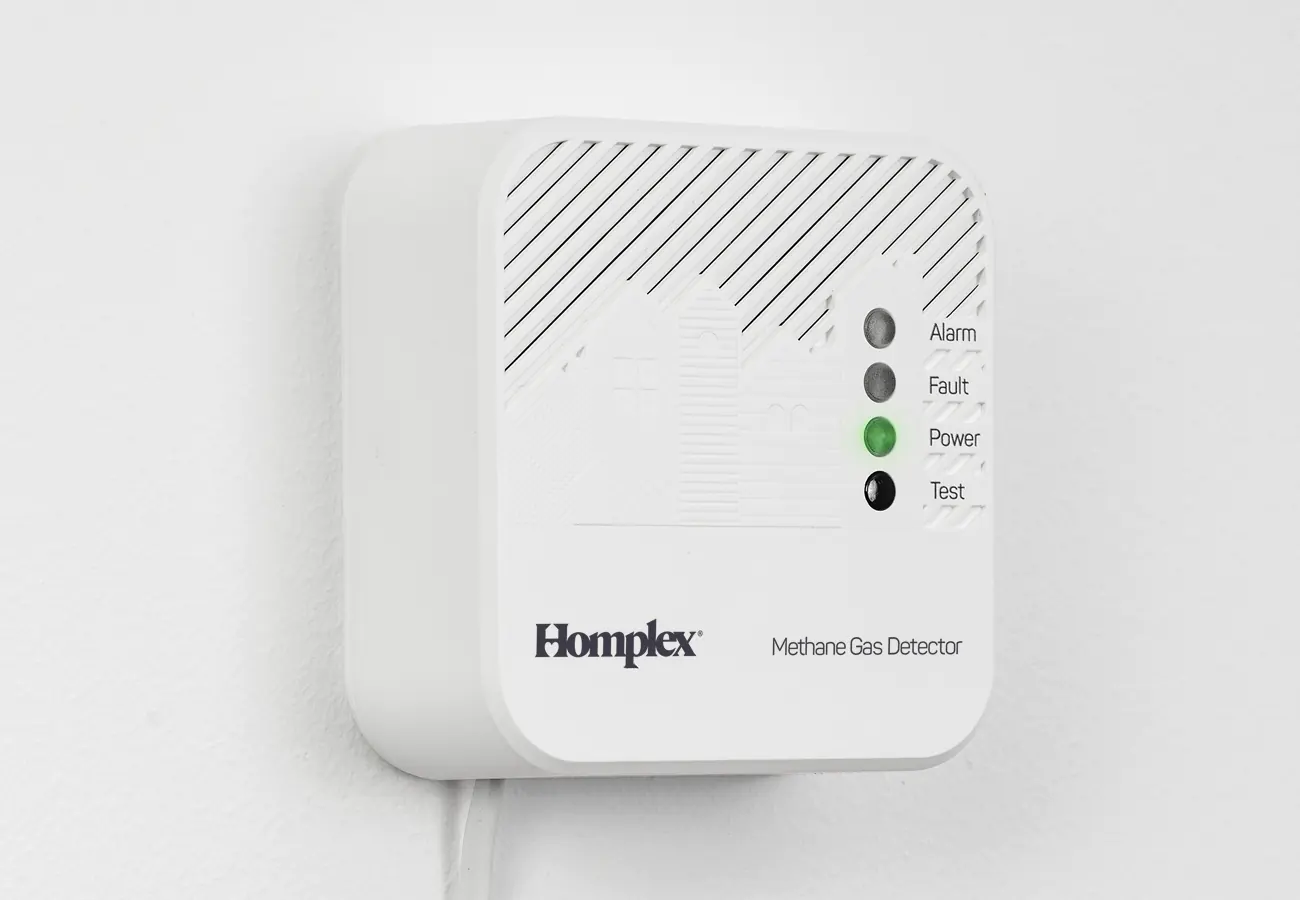 Detector de gaz metan Homplex HD100 PRO, vedere stanga montaj perete