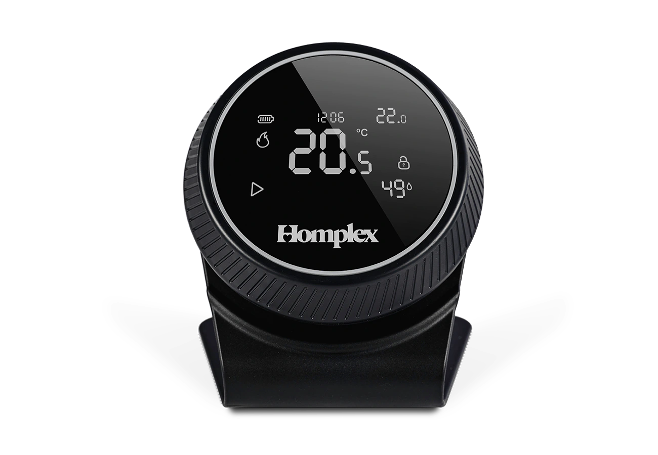 Thermostat Homplex NX1 black edition front view with stand