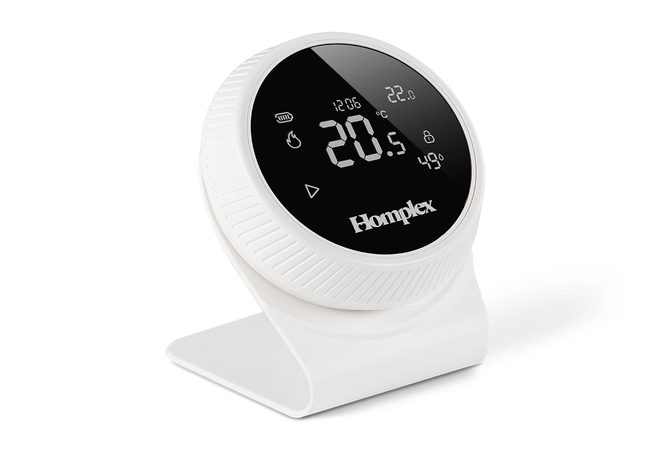 Thermostat Homplex NX1 cream white with stand left view