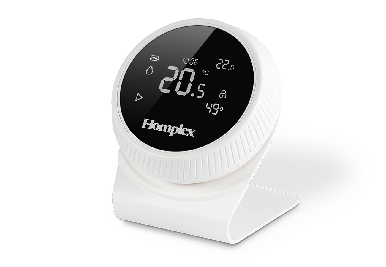 Thermsotat Homplex NX1 cream white with stand right side view