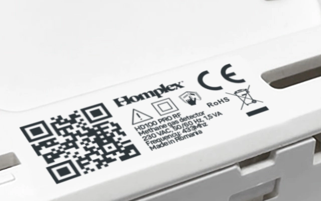 Marcaje clare ale detectorului de gaz fără fir Homplex HD100 PRO RF